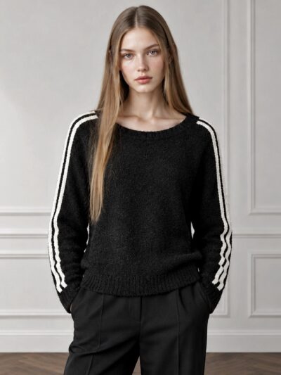 Pull Fluffy Stripes | Nero
